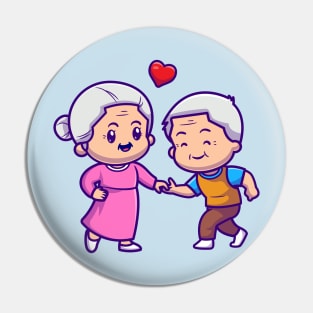 Cute Grandparents Couple Dancing Cartoon Pin