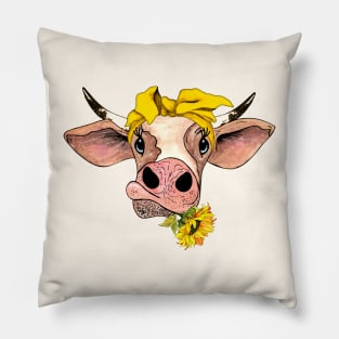 Heifer with Sunflower Pillow