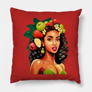 Beautiful Cartoon Style Fruitful Hair Latina Woman Pillow