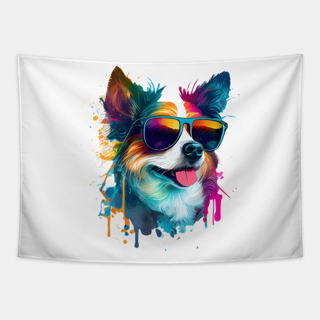 Colourful cool Border Collie dog with sunglasses Tapestry by MLArtifex