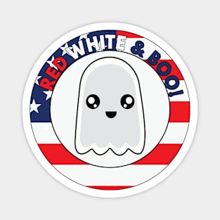 Red White and Boo Kawaii Halloween Patriotic Ghost Magnet