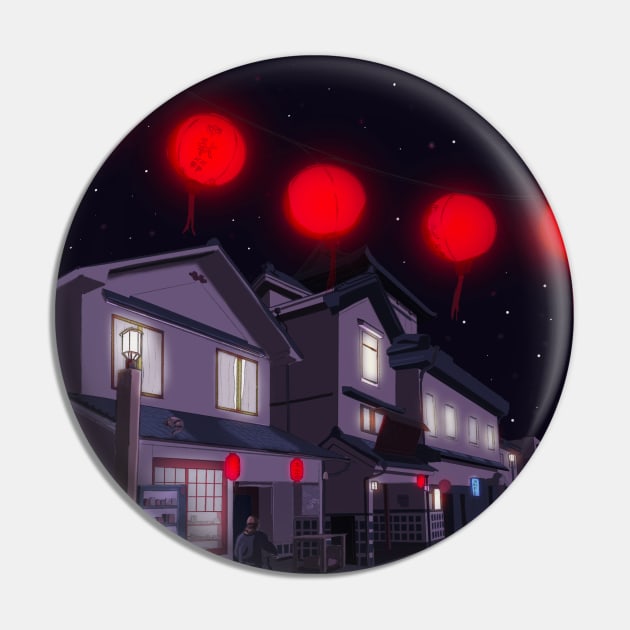 Lofi Japan Street at Night Pin by Raquel