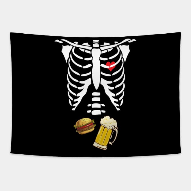 Beer Hamburger Skeleton Tee Pregnancy Costume Halloween Tapestry by ChristianCrecenzio