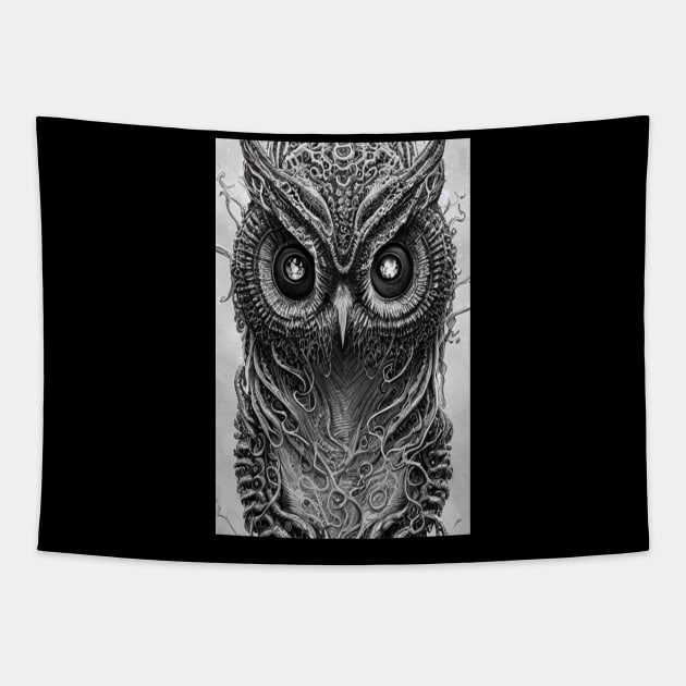 Owl Eyes Night Black Bird Tapestry by Mitchell Akim