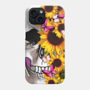 Sage Tribe Skull With sunflowers Phone Case