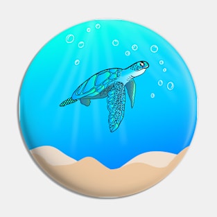 Blue green Sea turtle in ocean Pin