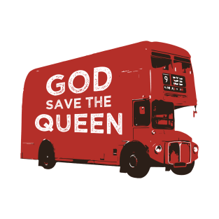 God save the Queen design on a red London bus T-Shirt