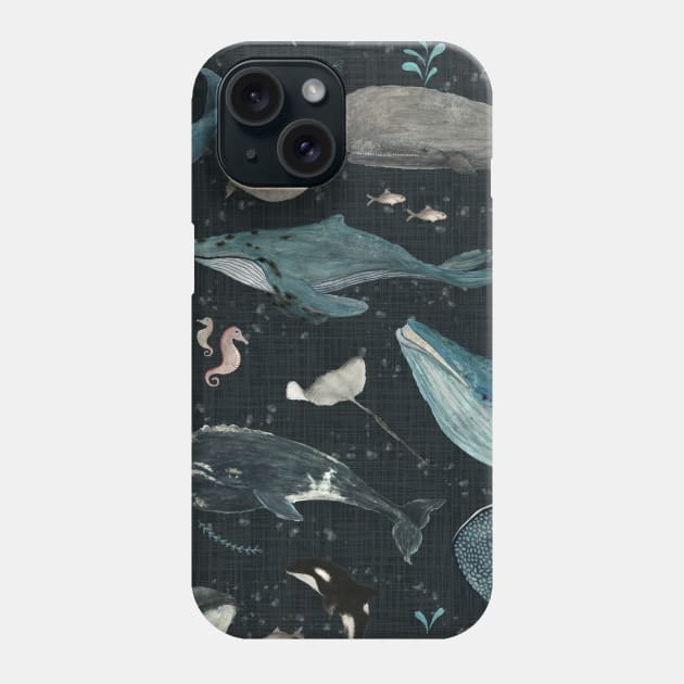 Whale song (charcoal) Phone Case by katherinequinnillustration