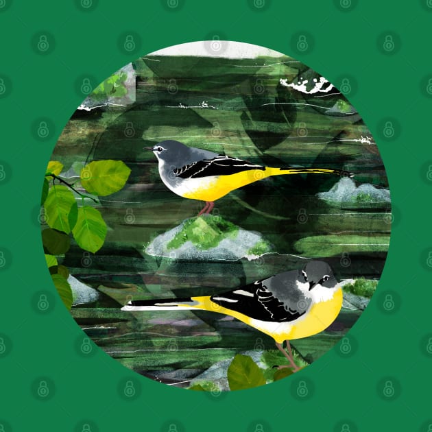 Grey Wagtail Birds by KatherineBlowerDesigns