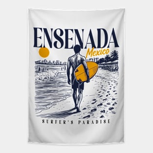 Vintage Surfing Ensenada, Mexico // Retro Surfer Sketch // Surfer's Paradise Tapestry