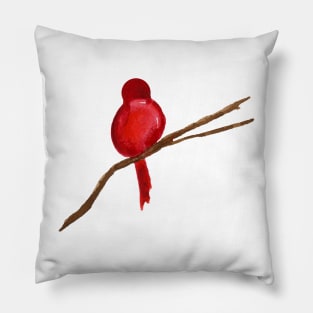 Little Red Bird Watercolor Painting Pillow