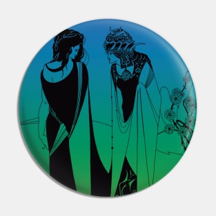 Salome and her mother (black on blue/green) Pin