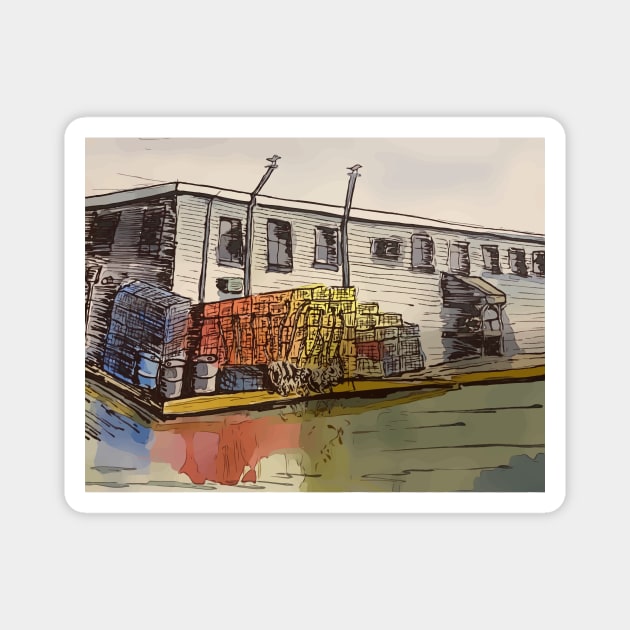 Lobster traps sitting on the dock in Belfast Maine Magnet by WelshDesigns