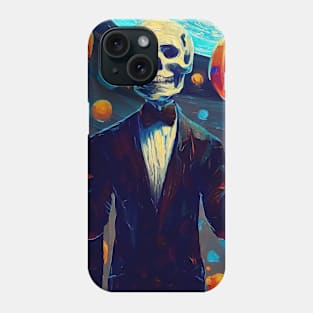 Spooky handsome skeleton in suit holding pumpkins balloons Phone Case