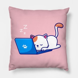 Cute Cat Sleeping And Working On Laptop Pillow