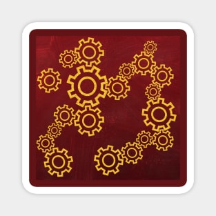 Golden gears on a red background Magnet