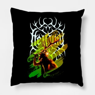 Heilung singer with raindeer horns on a viking helm Pillow