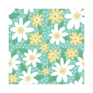 Green Spring White Flower Pattern T-Shirt