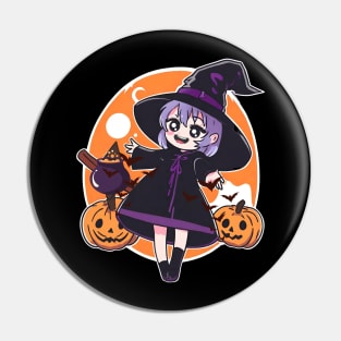 Halloween Holiday with Witchcraft Chibi anime Character Design Pin