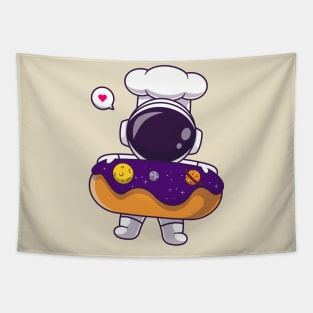 Cute Astronaut Chef With Donut Space Cartoon Tapestry