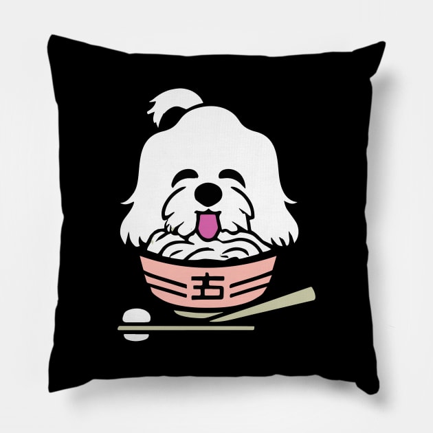 Maltese Dog Japanese Ramen Funny Dog Owner Retro Funny Dog Pillow by BetterManufaktur