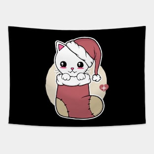 Kawaii Christmas Cat Tapestry