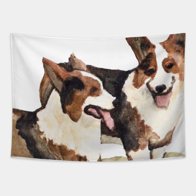 Watercolor Cardigan Welsh Corgi - Dog Lovers Tapestry by Edd Paint Something