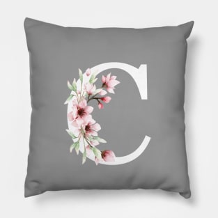 Letter C Monogram with Cherry Blossoms Pillow