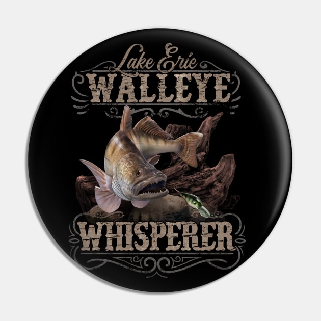 Lake Erie Walleye Whisperer Vintage Fishing Pin by MarkusShirts