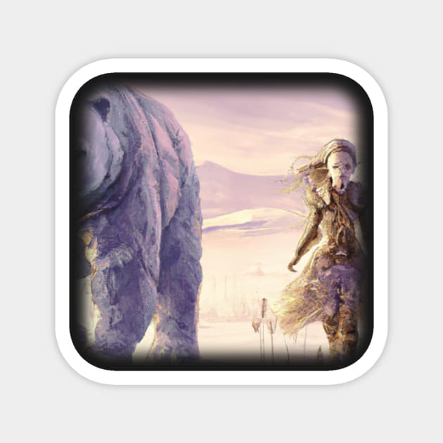 Girl in a snowy area next to a polar bear Magnet by Perryfranken