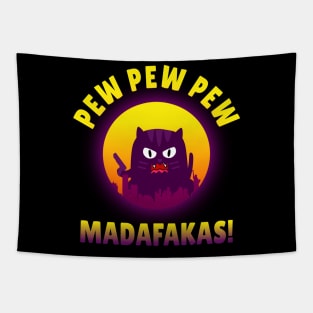 Pew Pew Pew Madafakas - Retro Wave Cat Tapestry