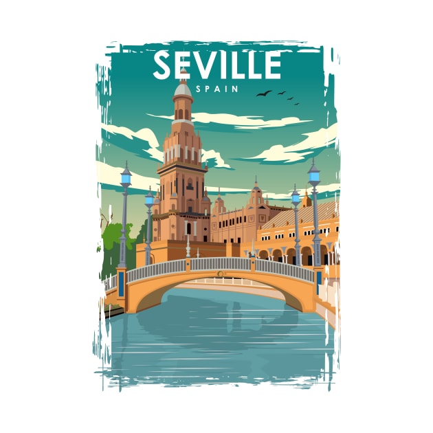 Seville Spain Vintage Minimal Retro Travel Poster by jornvanhezik