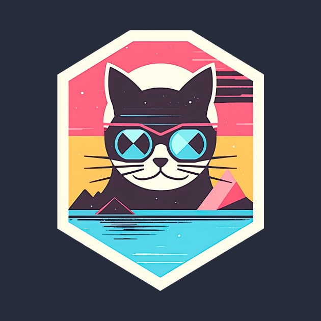 Cool cat with sunglasses on retro style by HeyDesignCo