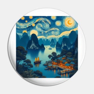 Halong Bay, Vietnam, in the style of Vincent van Gogh's Starry Night Pin