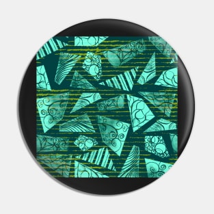 Watercolor polygon shapes on emerald grungy stripes Pin