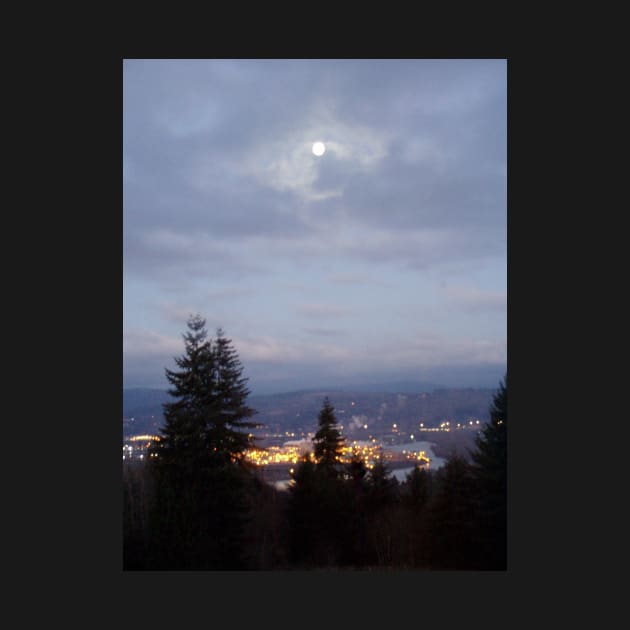 Misty Moon Over the Columbia River by DlmtleArt