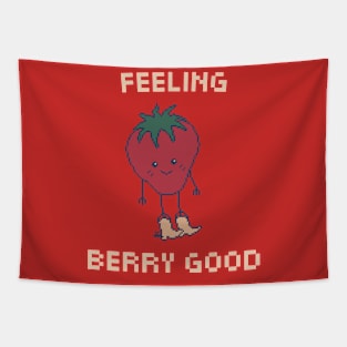 Feeling Berry Good! 8-Bit Pixel Art Strawberry Tapestry