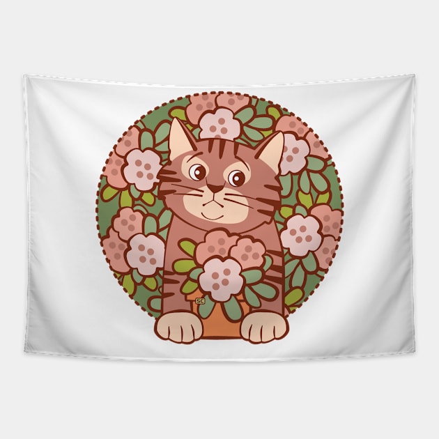 Shy Kitten Hiding in Flowers Tapestry by Sue Cervenka