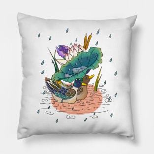 Minhwa: 2 Ducks under a Lotus Leaf D Type (Korean traditional/folk art) Pillow