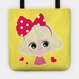 Cute Little Girl With Red Bow Tote