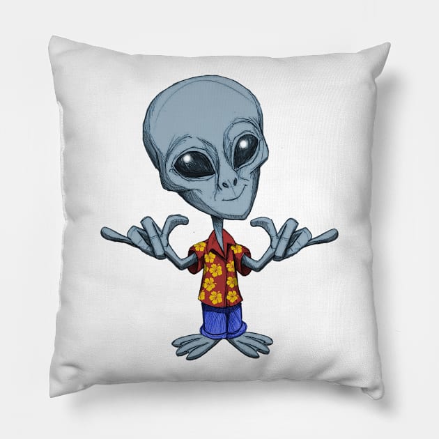 Aloha Alien Pillow by Wickedcartoons