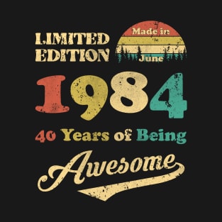 Made In June 1984 40 Years Of Being Awesome Vintage 40th Birthday T-Shirt