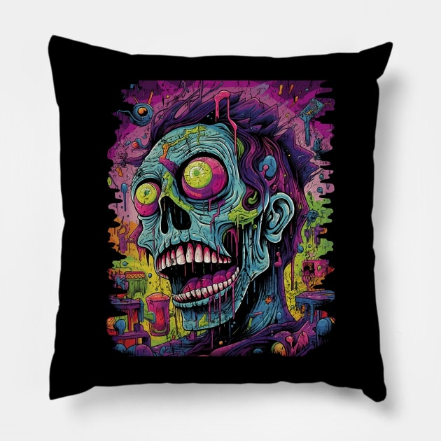 Psychedelic Zombie Chaos Pillow by vladocar