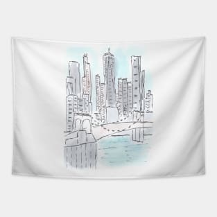 New York. Exterior. Architecture. Tourist place. Watercolor, art decoration, sketch. Illustration hand drawn modern Tapestry