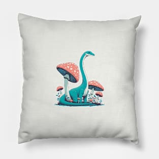 Cute simple Dinosaur Brontosaurus in Mushroom Garden Pillow