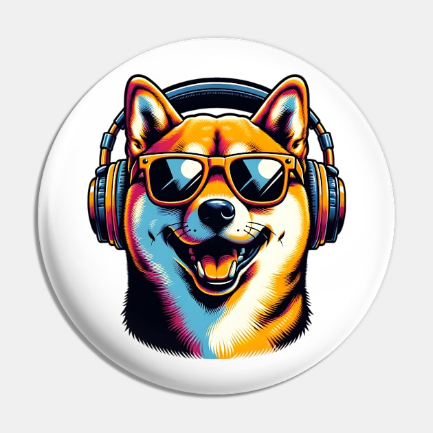 Shiba Inu Smiling DJ: Bold Colors, Musical Vibe Pin by ArtRUs