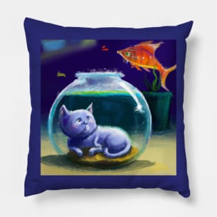 Blue Cat Dreams of Trading Places with a Goldfish Pillow