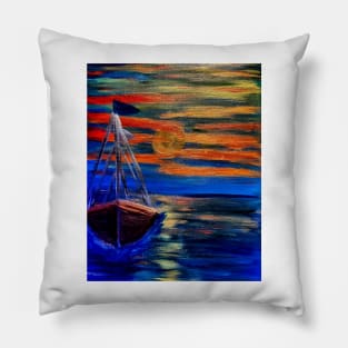 Out sailing at sunset. Red sky Pillow