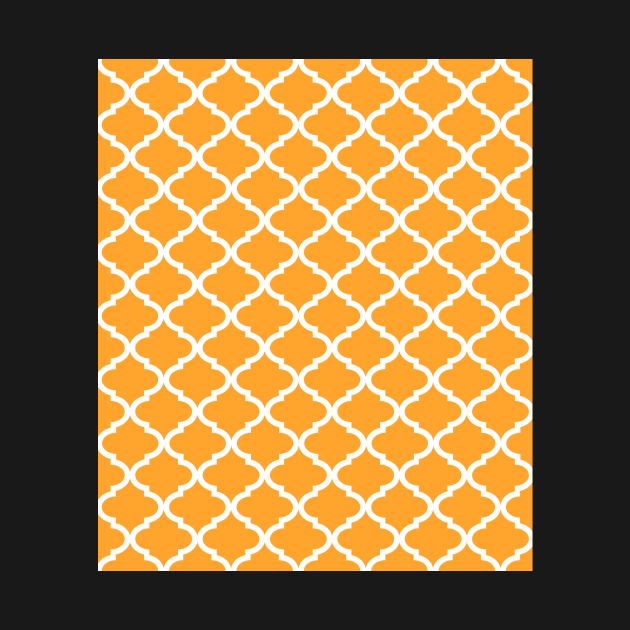 Bright Orange White Quatrefoil Lattice Pattern by dreamingmind