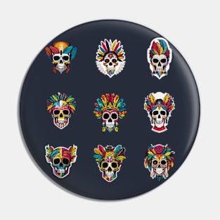 t-shirt design, colorful skull with feathers on it’s head, digital art Pin